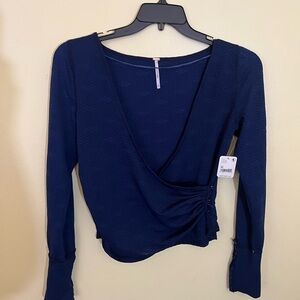Free People Navy Blue Wrap Blouse